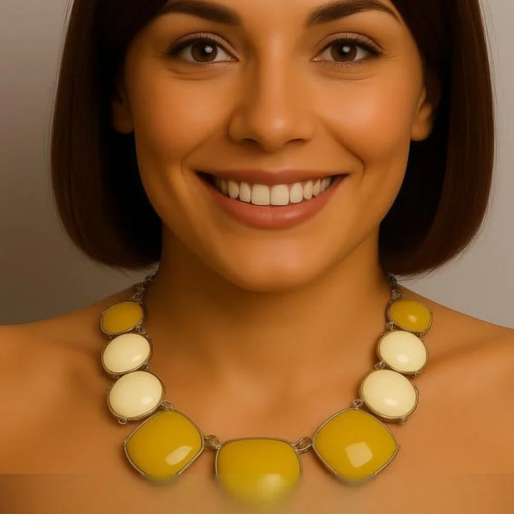 Colorful Stones Statement Necklace – Polished Gold - Stunning 20